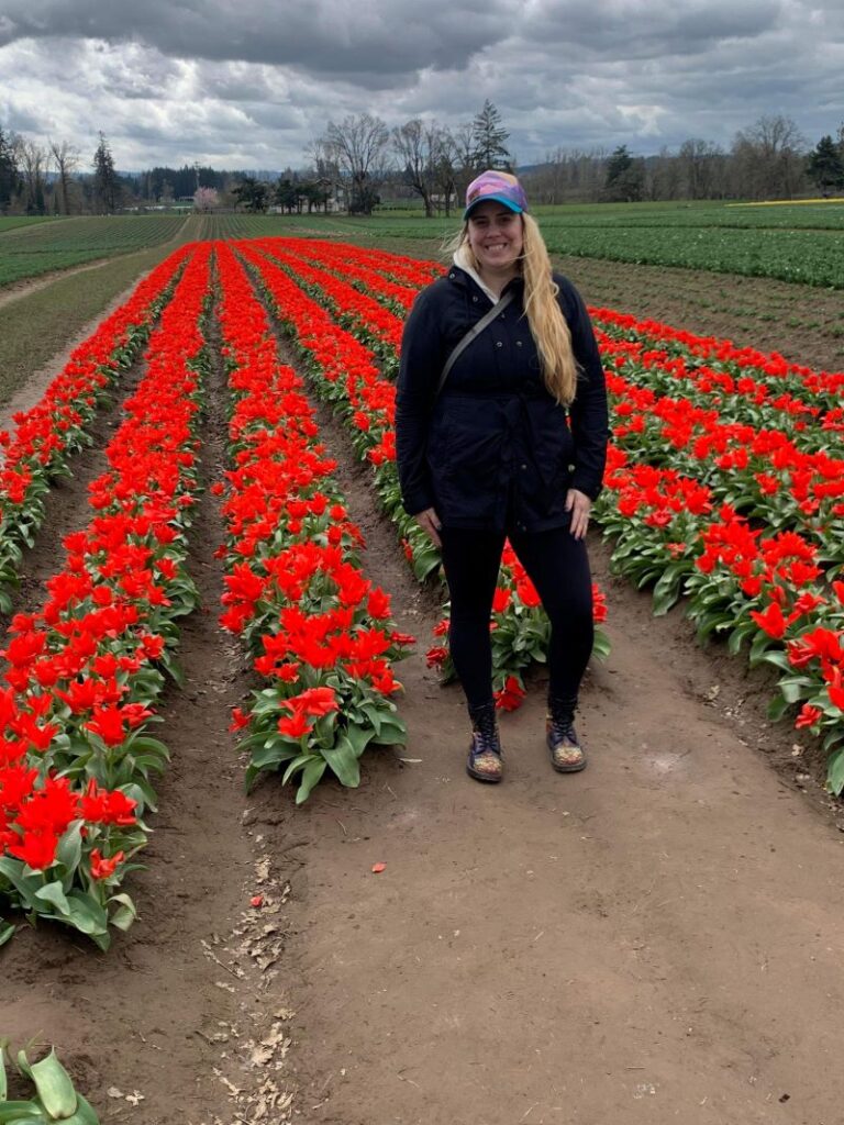 looking at the tulips in Washington State
