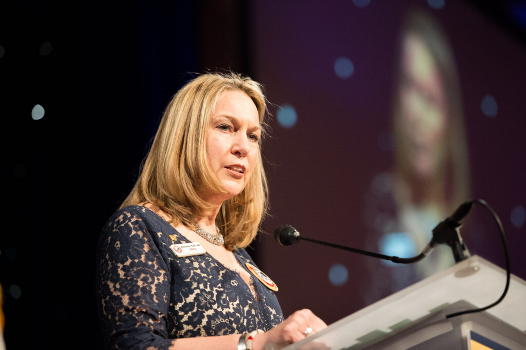 Bonnie Carroll, Tragedy Assistance Program for Survivors founder and president, speaks during the TAPS Honor Guard Gala at the National Building Museum in Washington, D.C., March 18, 2015